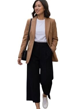 Aritzia Babaton Black Wide Leg Cropped Pants Women Elastic Back Pockets 0
W